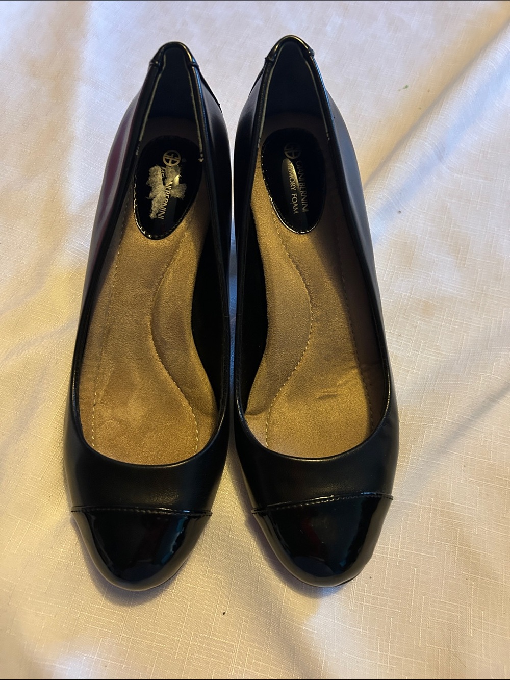 Giani Bernini Black Patent Cap-Toe Wedge Pumps